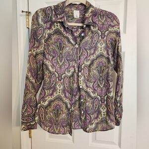 Silk-blend, purple paisley dress shirt